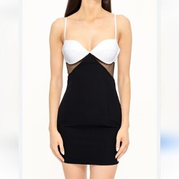 HEIRESS Beverly Hills Spaghetti Straps Mini Black and white crepe dress Size XXL - Picture 1 of 6